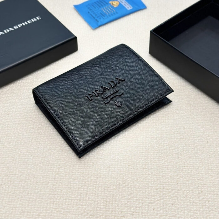 Prada Bii Fold Saffiano Leather Wallet Black 11 cm - Image 3