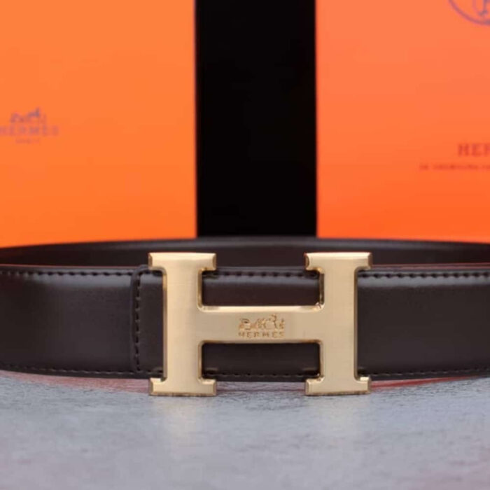Hermes H Belt Buckle Reversible Leather Strap Black - Image 2