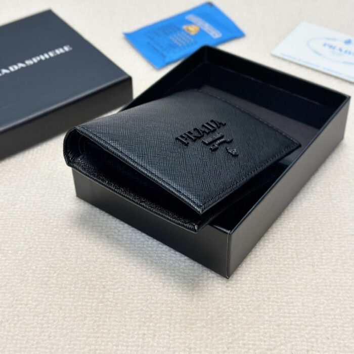 Prada Bii Fold Saffiano Leather Wallet Black 11 cm - Image 4