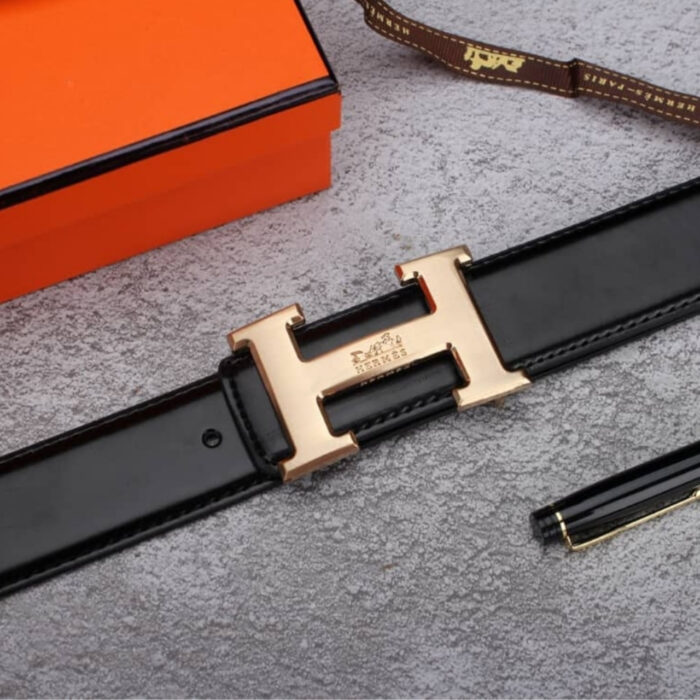 Hermes H Belt Buckle Reversible Leather Strap Black - Image 3