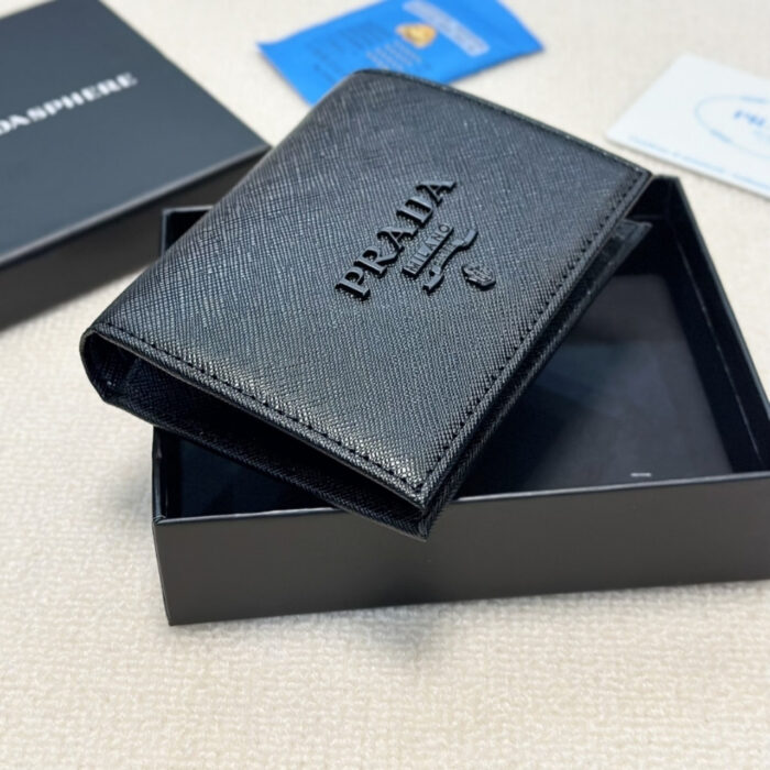 Prada Bii Fold Saffiano Leather Wallet Black 11 cm - Image 5