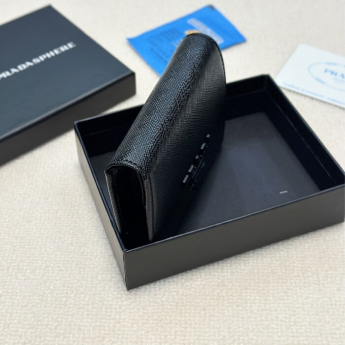 Prada Bii Fold Saffiano Leather Wallet Black 11 cm - Image 6