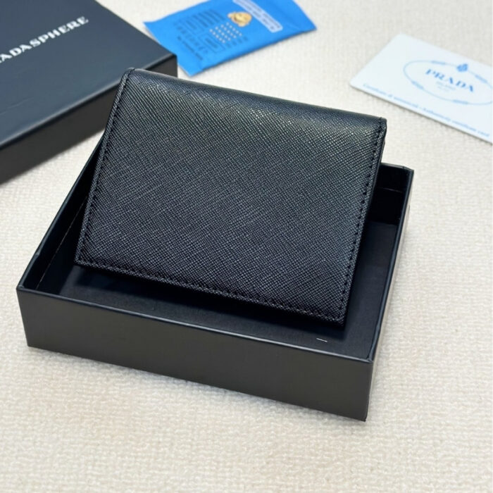 Prada Bii Fold Saffiano Leather Wallet Black 11 cm - Image 7