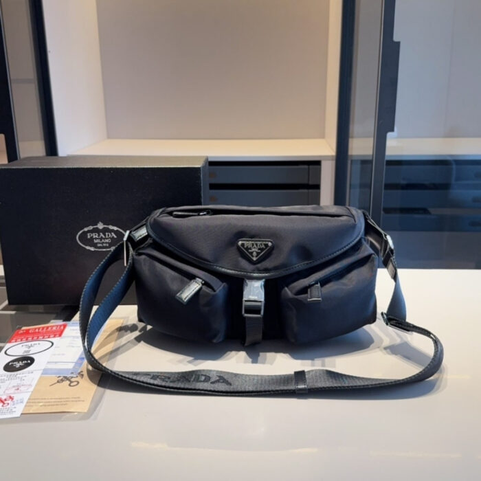 Prada Re Nylon And Leather Shoulder Bag Black 28Cm 2VH174 2DW3 F0002 V OOO - Image 2