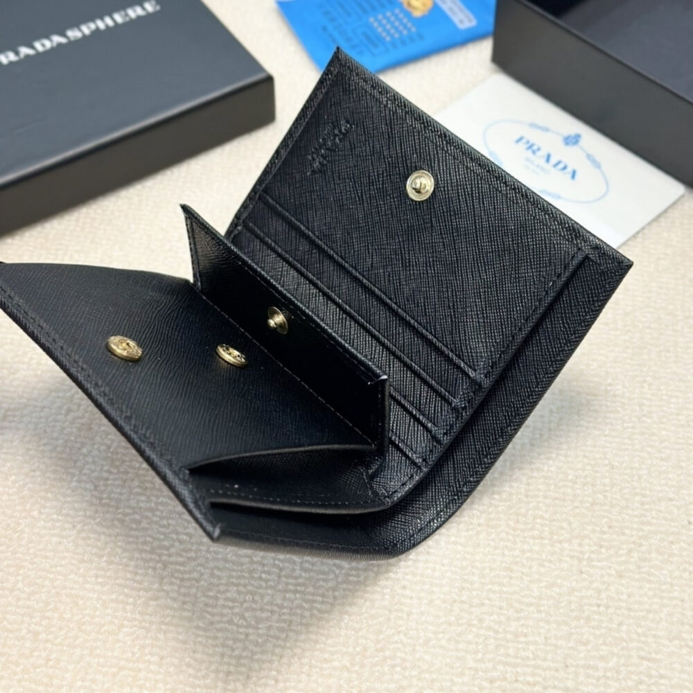 Prada Bii Fold Saffiano Leather Wallet Black 11 cm - Image 8