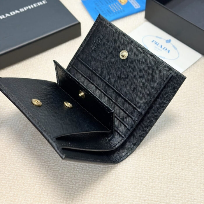 Prada Bii Fold Saffiano Leather Wallet Black 11 cm - Image 8
