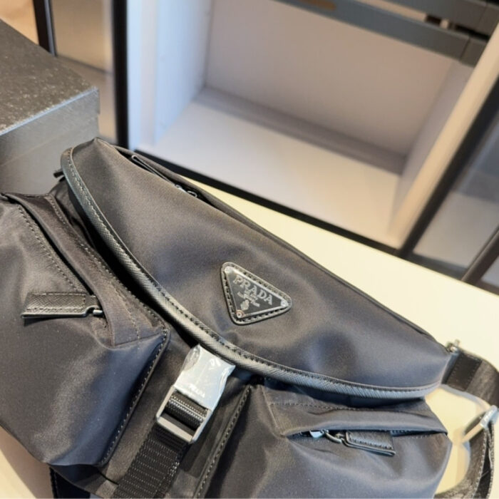 Prada Re Nylon And Leather Shoulder Bag Black 28Cm 2VH174 2DW3 F0002 V OOO - Image 4