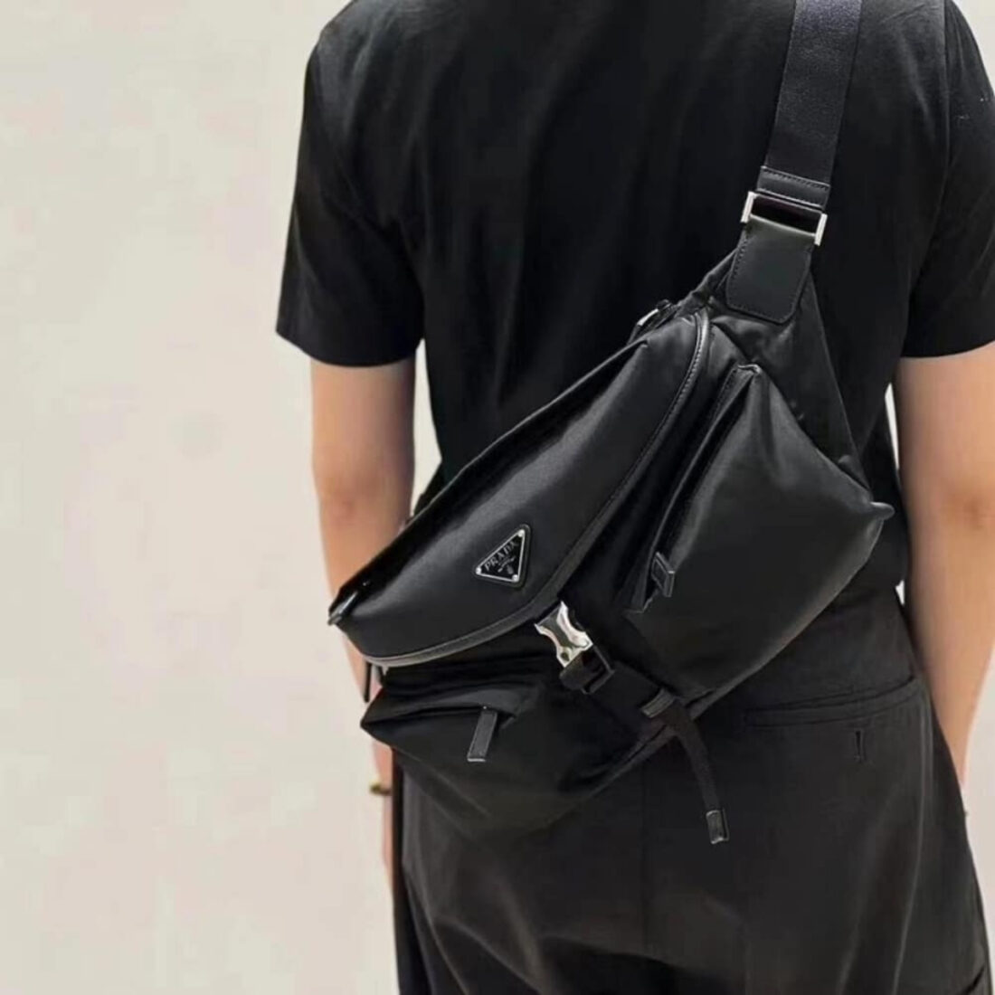 Prada Re Nylon And Leather Shoulder Bag Black 28Cm 2VH174 2DW3 F0002 V OOO - Image 5