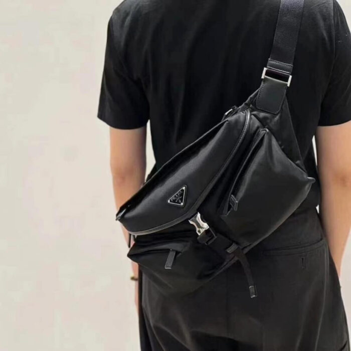 Prada Re Nylon And Leather Shoulder Bag Black 28Cm 2VH174 2DW3 F0002 V OOO - Image 5