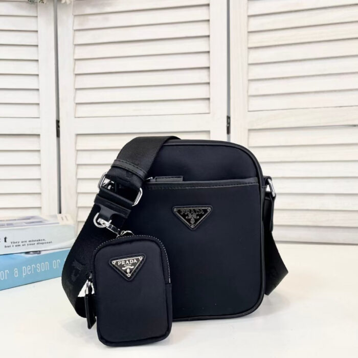 Prada Re Nylon Saffiano Logo Leather Bag Black 21Cm 23SS 2VH112 2DMH F0002 - Image 2