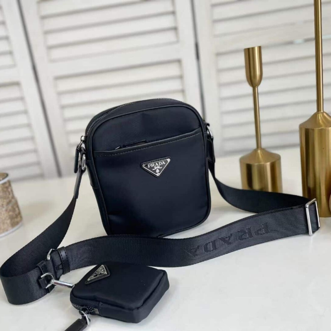 Prada Re Nylon Saffiano Logo Leather Bag Black 21Cm 23SS 2VH112 2DMH F0002 - Image 3