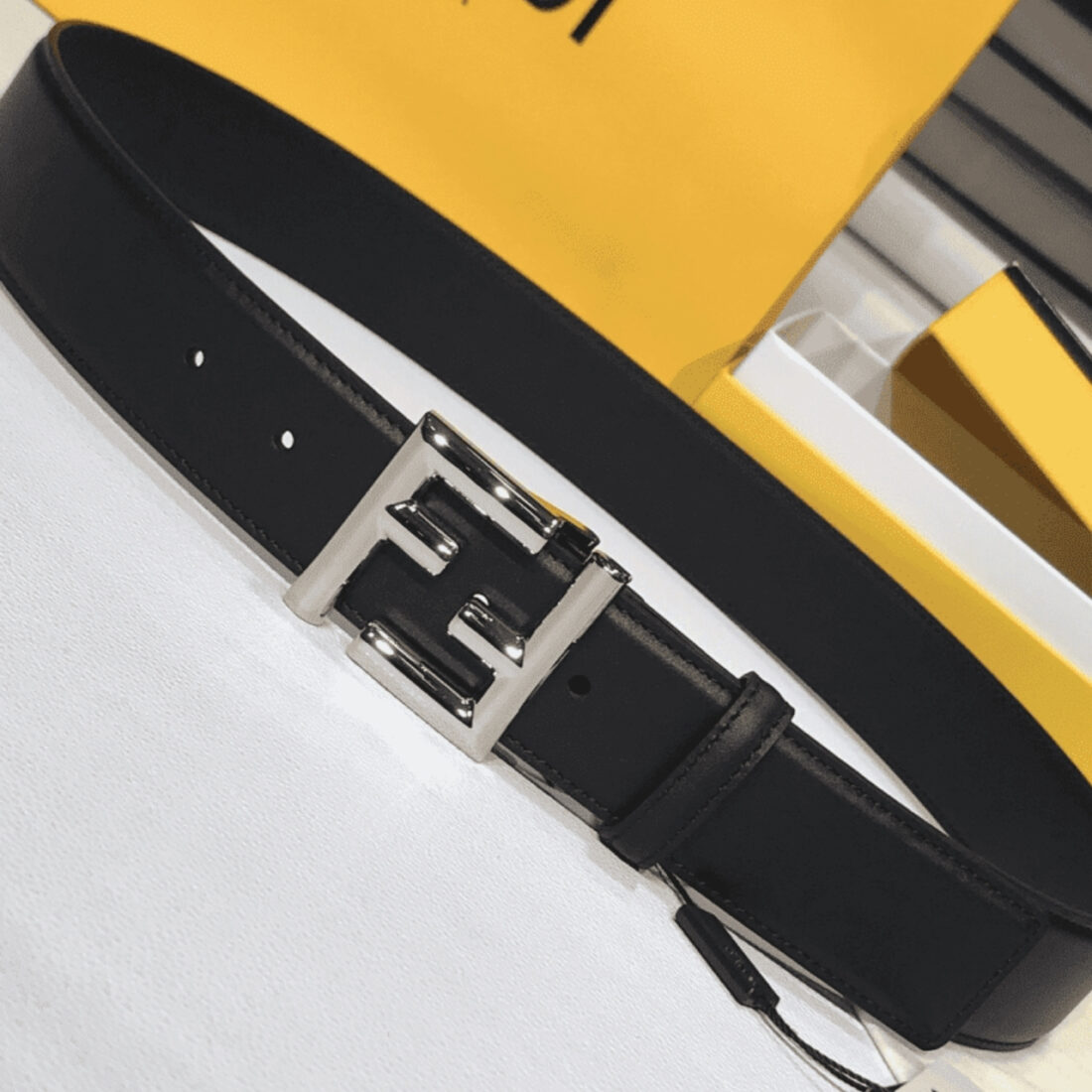Fendi Black Leather Belt With FF Silver Buckle 40MM - Image 2