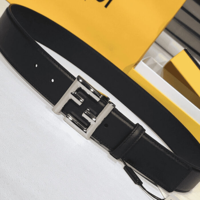 Fendi Black Leather Belt With FF Silver Buckle 40MM - Image 2