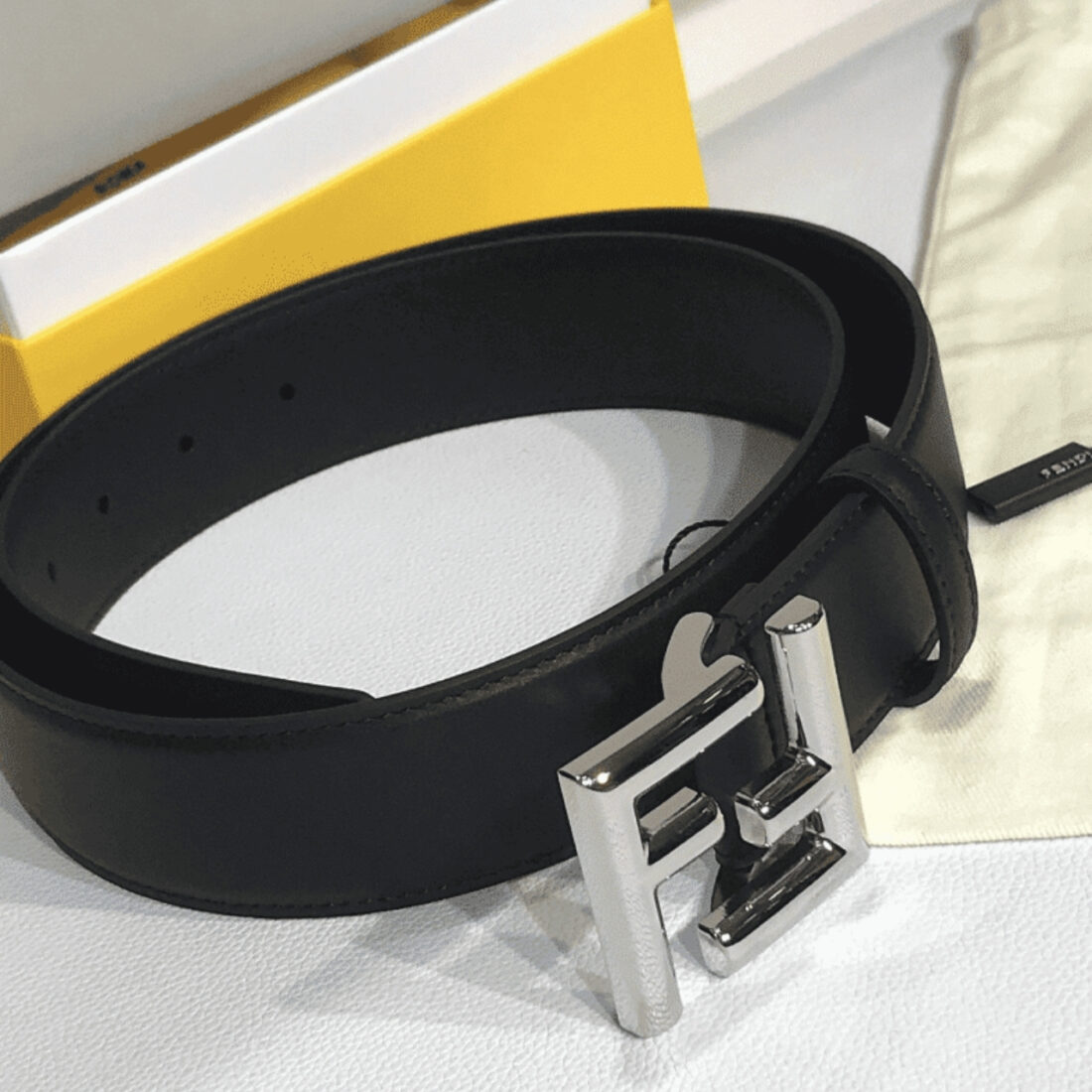 Fendi Black Leather Belt With FF Silver Buckle 40MM - Image 3
