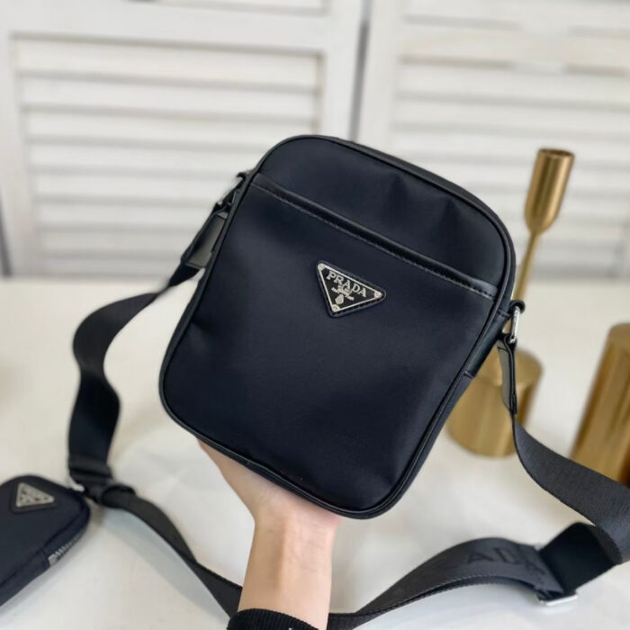 Prada Re Nylon Saffiano Logo Leather Bag Black 21Cm 23SS 2VH112 2DMH F0002 - Image 5