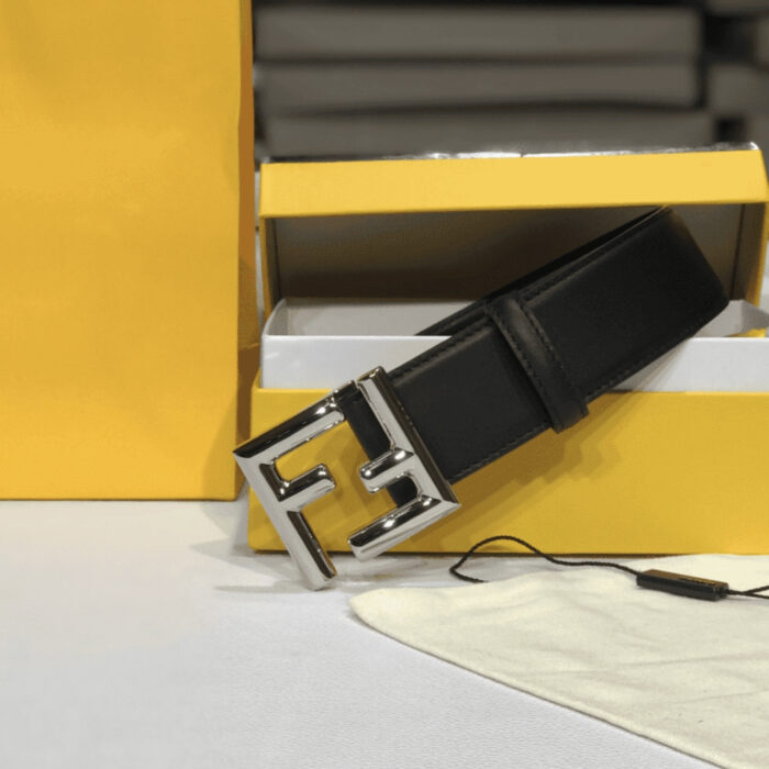 Fendi Black Leather Belt With FF Silver Buckle 40MM - Image 4