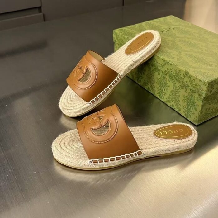 Gucci Interlocking G Cut Out Slide Espadrille Brown 725260 US000 2535 - Image 3