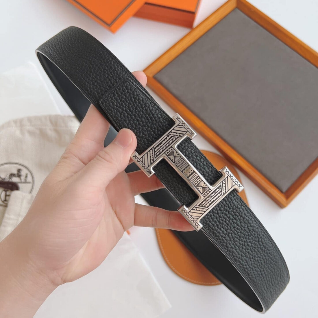 Hermes Touareg Leather Belt Black 38MM - Image 2