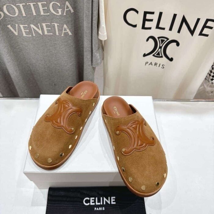 Celine Pitea Clog In Suede Cognac 363013954C 18NC - Image 3