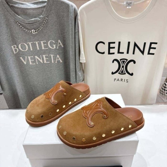 Celine Pitea Clog In Suede Cognac 363013954C 18NC - Image 4