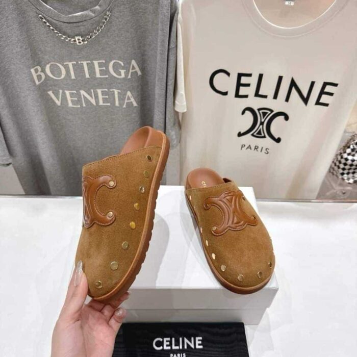 Celine Pitea Clog In Suede Cognac 363013954C 18NC - Image 5