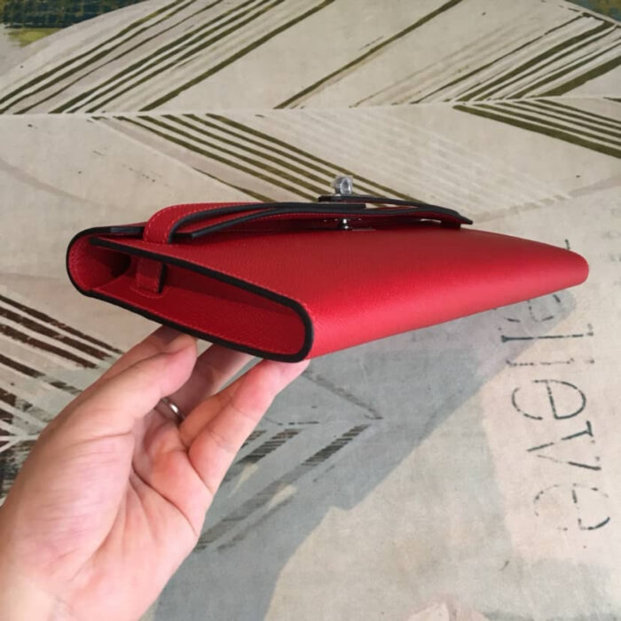 Hermes Kelly Cut Bag Clutch Palladium Rouge Casaque Epsom 28Cm - Image 6