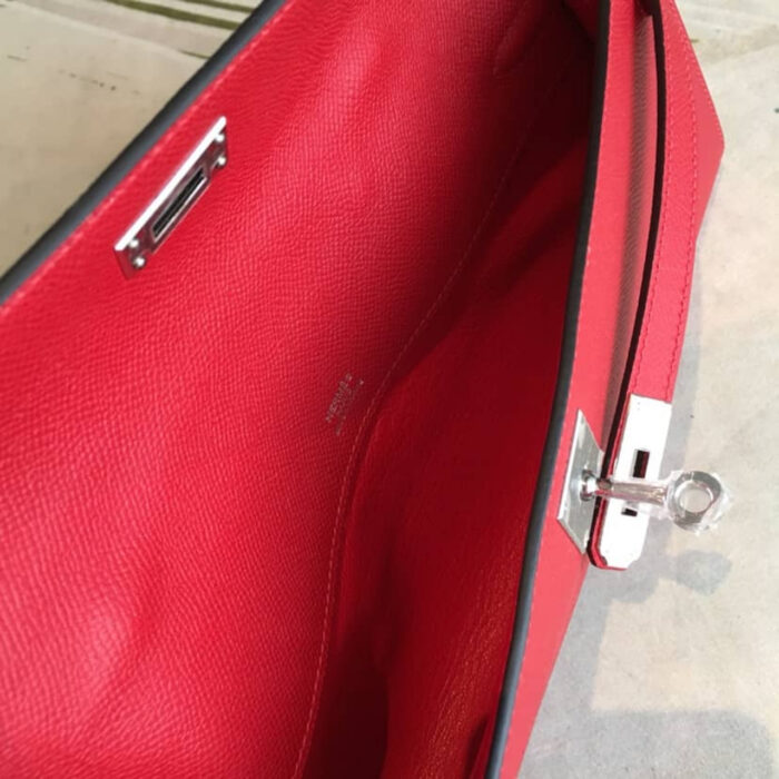 Hermes Kelly Cut Bag Clutch Palladium Rouge Casaque Epsom 28Cm - Image 7