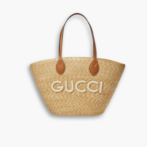 Gucci Medium Straw Tote With Patch Natural 27cm 779530 9AAE9 9541