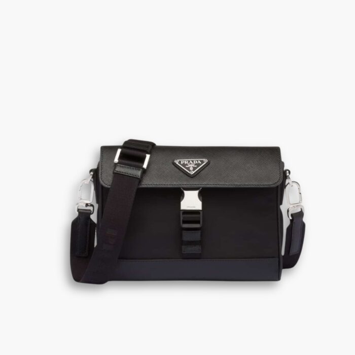 Prada Re Nylon And Saffiano Shoulder Bag Black 20Cm 2VD053 2DMH F0002 V OOO