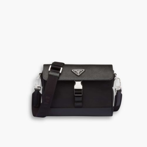 Prada Re Nylon And Saffiano Shoulder Bag Black 20Cm 2VD053 2DMH F0002 V OOO