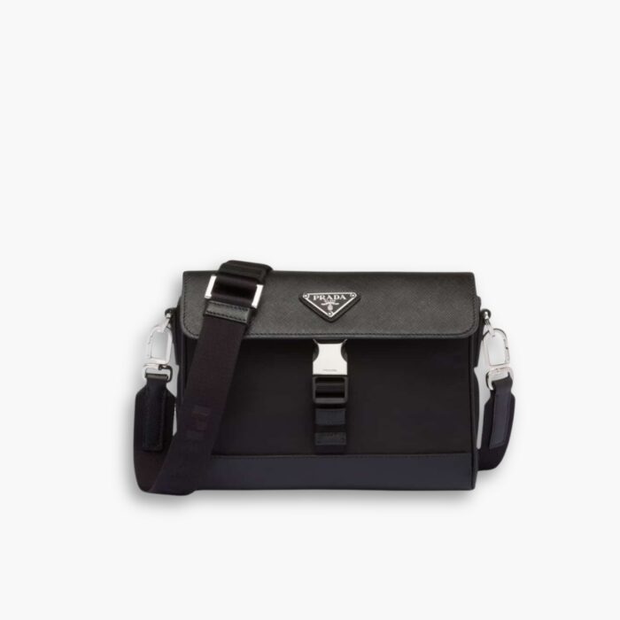 Prada Re Nylon And Saffiano Shoulder Bag Black 20Cm 2VD053 2DMH F0002 V OOO