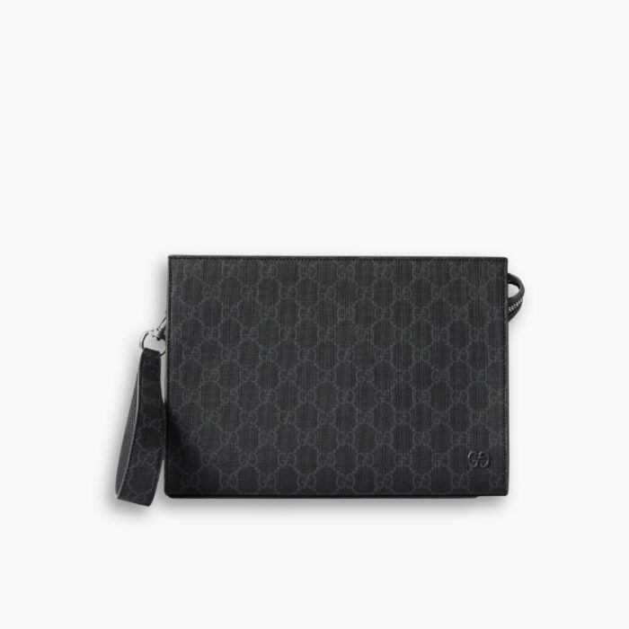 Gucci GG Pouch With Grey Trim Black 26Cm 768255 FACQC 1048