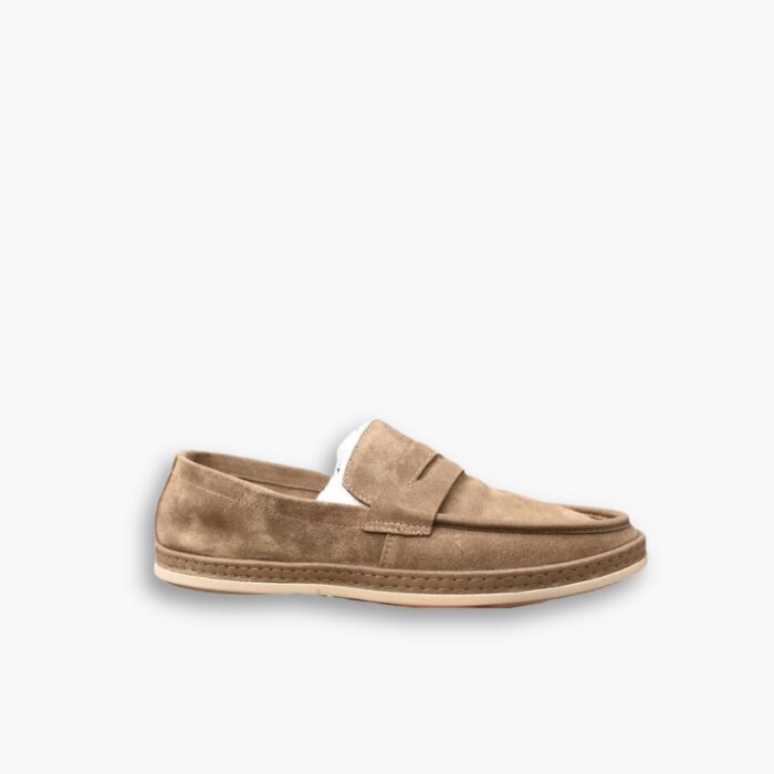 Prada Men Flat Loafers Suede Leather Brown