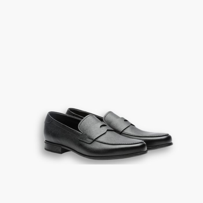 Prada Saffiano Leather Penny Loafers Black