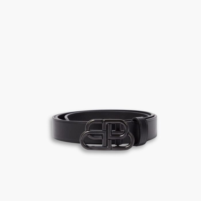 Balenciaga Large Black Leather Belt With Bb Buckle 3Cm