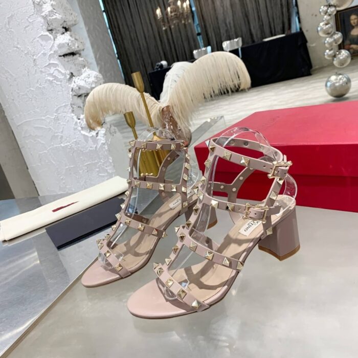 Valentino Garavani Rockstud Leather Sandals Beige - Image 3