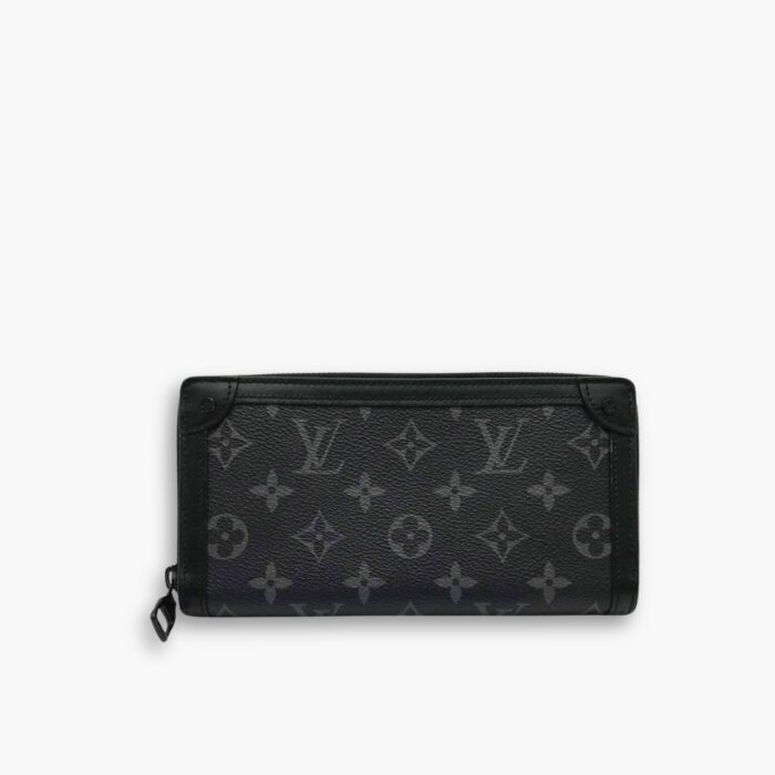 Louis Vuitton Long Wallet Monogram Eclipse Trunk Zippy Black 19Cm