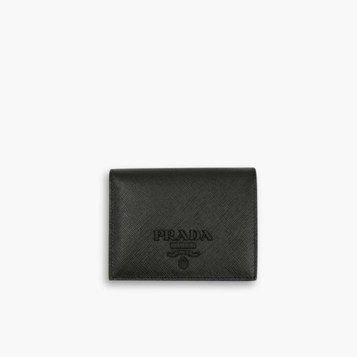Prada Bii Fold Saffiano Leather Wallet Black 11 cm