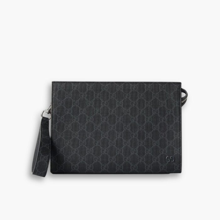 Gucci GG Pouch With Grey Trim Black 26Cm 768255 FACQC 1048