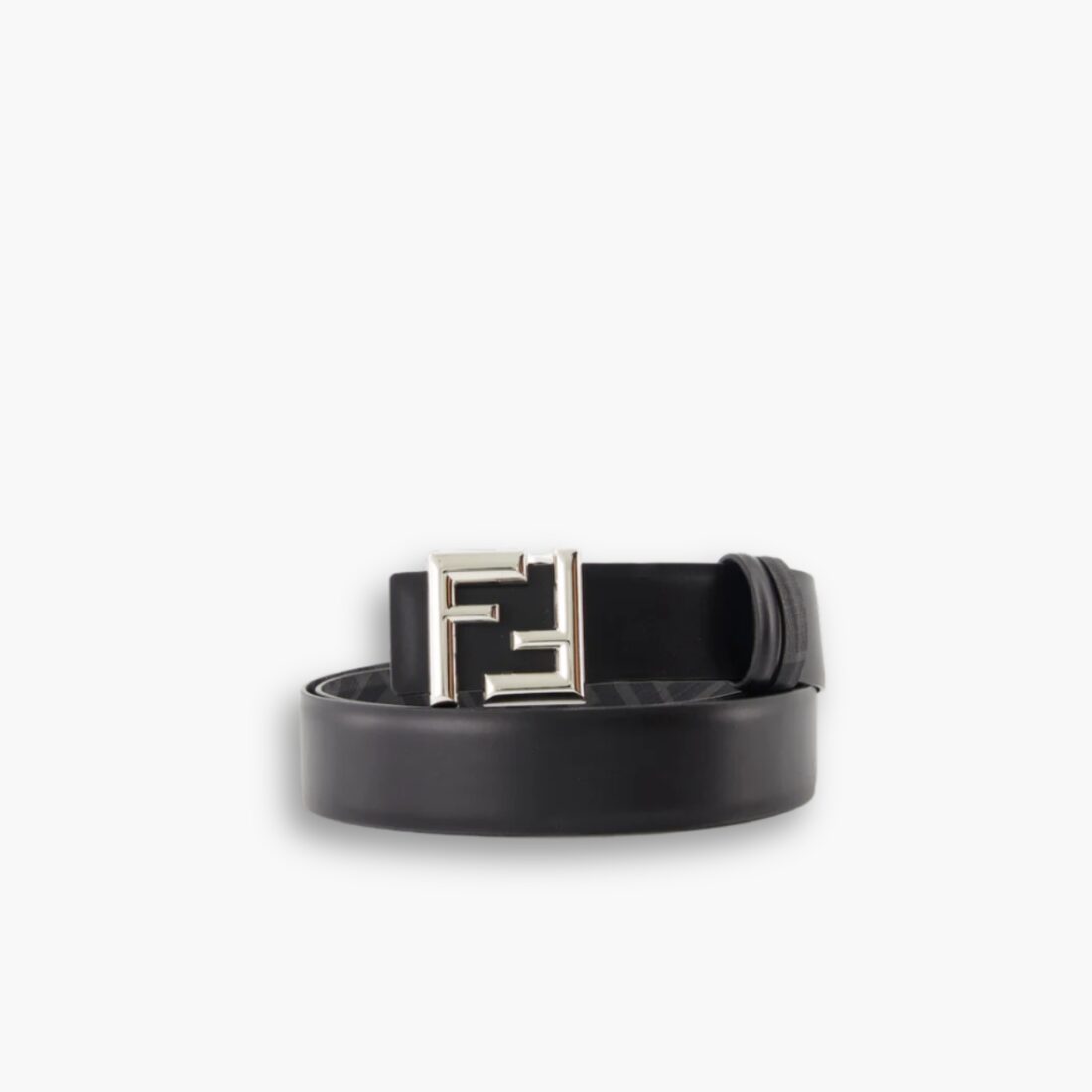 Fendi Black Leather Belt With FF Silver Buckle 40MM