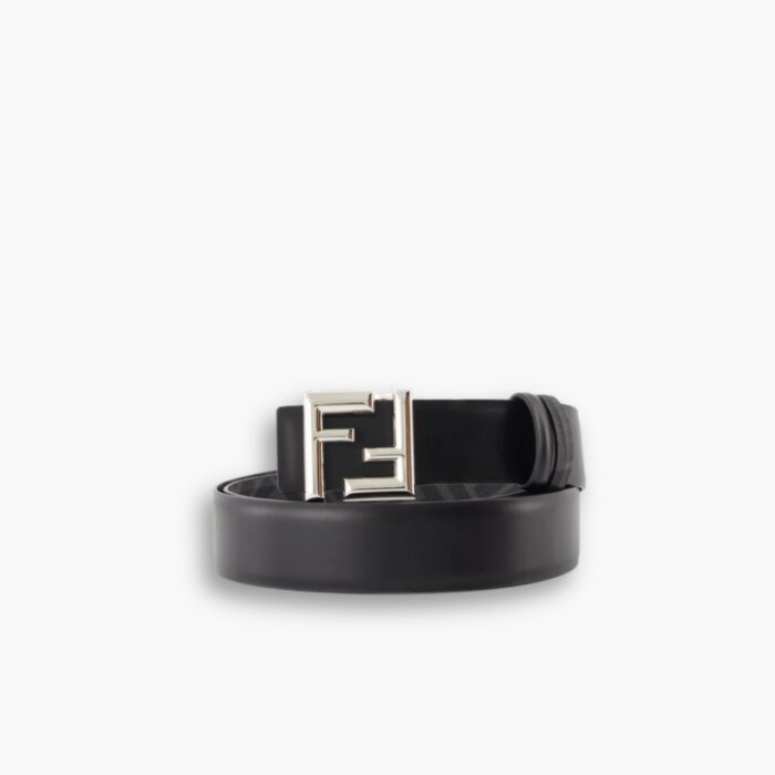 Fendi Black Leather Belt With FF Silver Buckle 40MM
