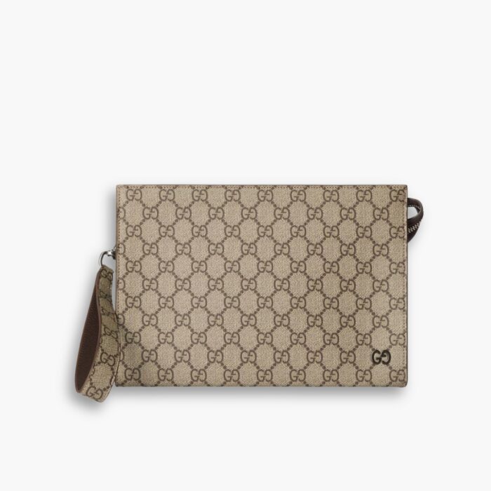 Gucci GG Pouch With GG Detail Beige And Ebony 26Cm 768255 FACQC 9773