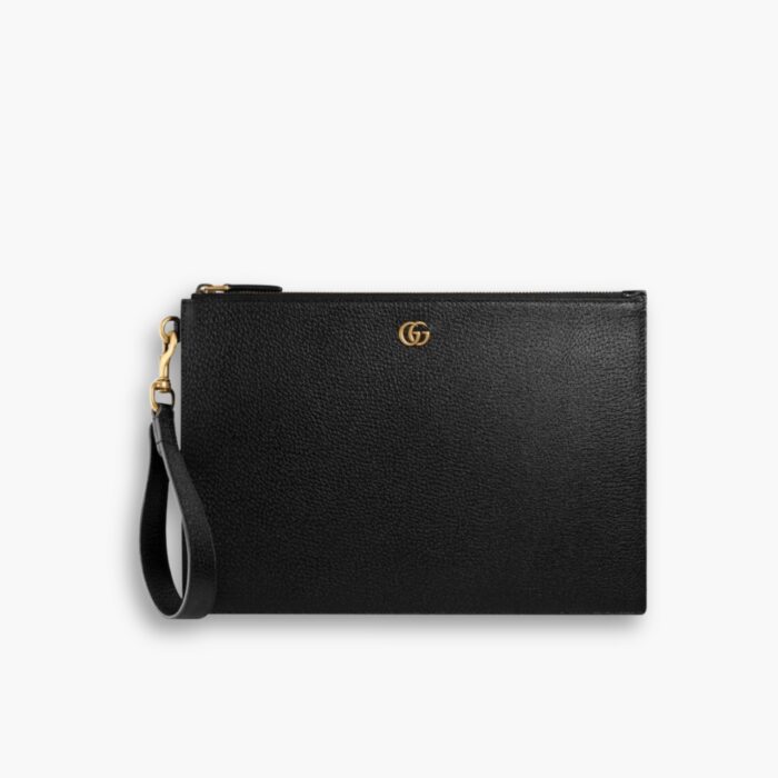 Gucci GG Leather Pouch Clutch Bag Black 29Cm