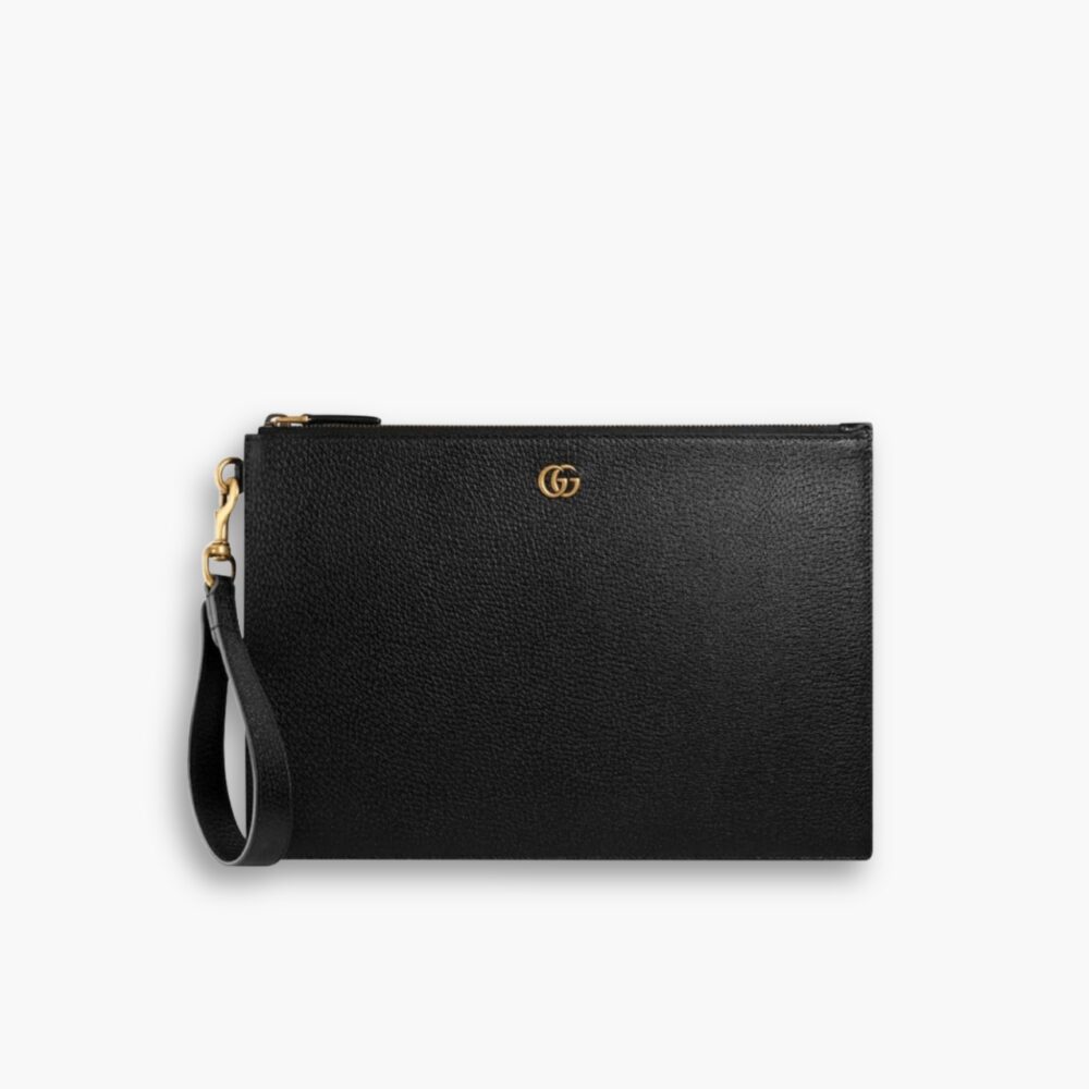Gucci GG Leather Pouch Clutch Bag Black 29Cm