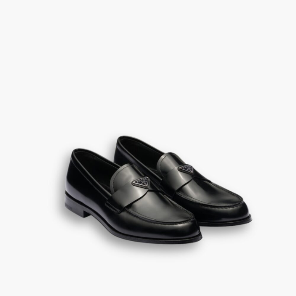 Prada Brushed Leather Loafers Triangle Black 2Db180 P39 F0002 F G001