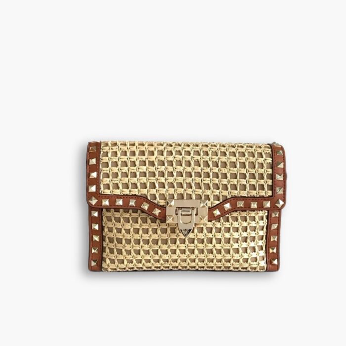 Valentino Garavani Rockstud Small Raffia Shoulder Bag Natural 22Cm