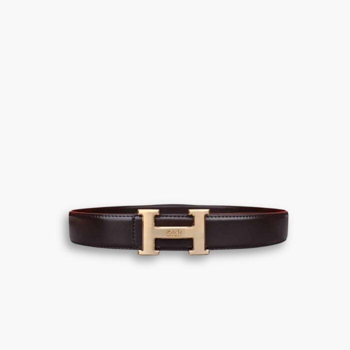Hermes H Belt Buckle Reversible Leather Strap Black