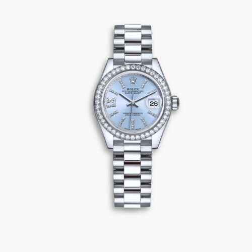 Rolex Lady Datejust 28 Ice Blue Dial Platinum Diamond Watch 28mm 279136RBR