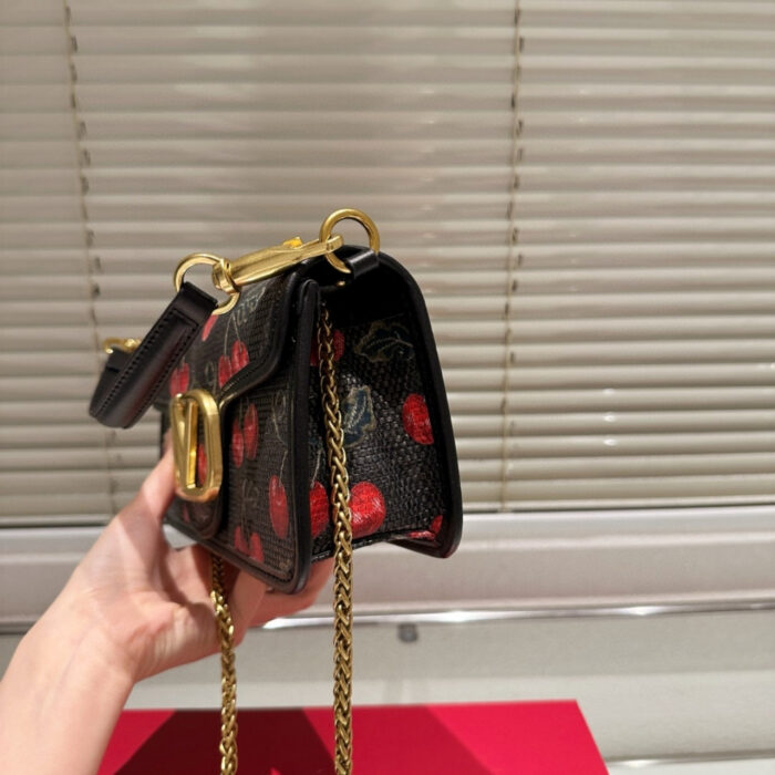 Valentino Garavani Locò Cherries Jacquard Shoulder Bag Black 26Cm - Image 5