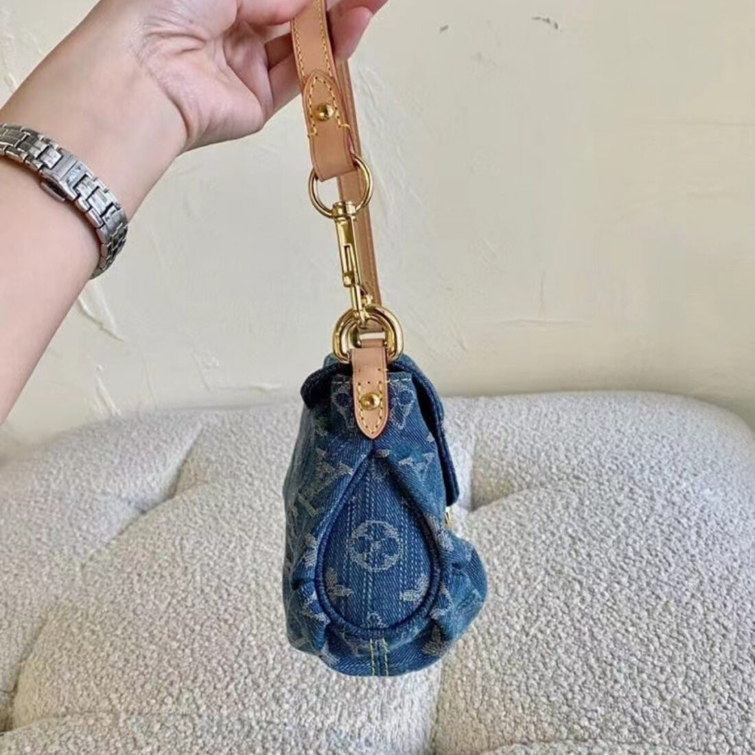Louis Vuitton Pleaty Handbag Monogram Denim Blue 26cm M95050 - Image 6